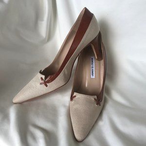 MANOLO BLAHNIK canvas and leather heel